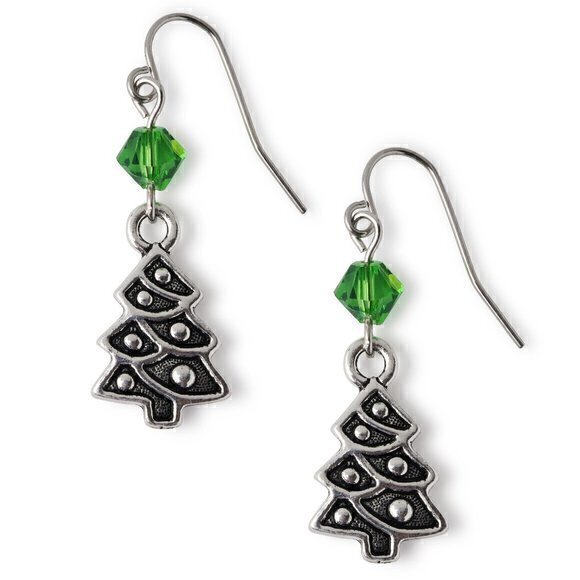 Darlene's Gift Shop Jewelry - Christmas Tree Earrings Green Swarovski Crystals Womens Handmade in USA